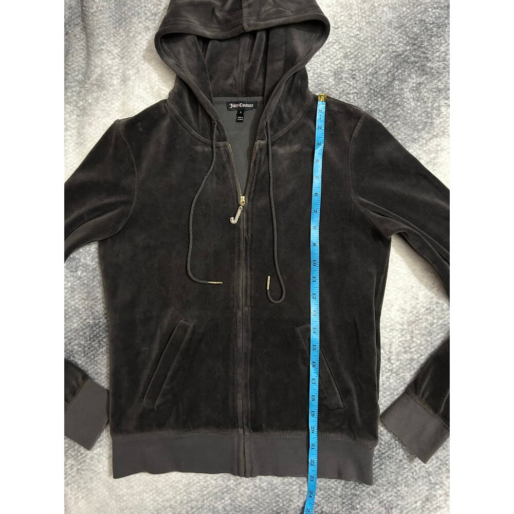 Juicy Couture Y2k Velour Track Full Bling J Zip Hooded Gray Jacket Size Large - Picture 7 of 9